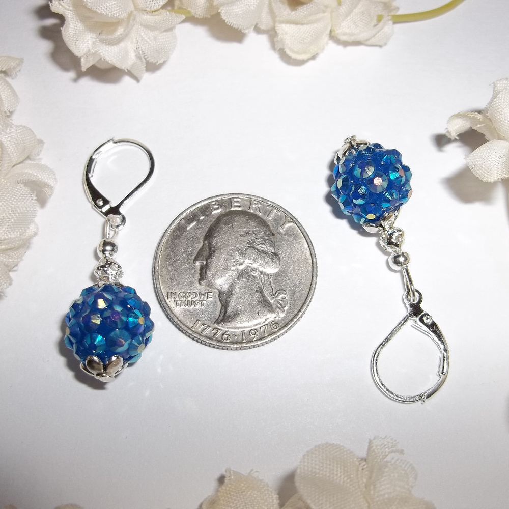 Sparkly Blue Pave Beaded Earrings Aurora Borealis Earring Set Pair Earring 4987 - Picture 8 of 8